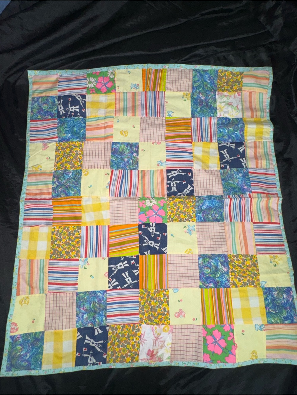 Vintage Handmade Patchwork Baby Quilt Blanket Multicolor Floral Nursery 35x30